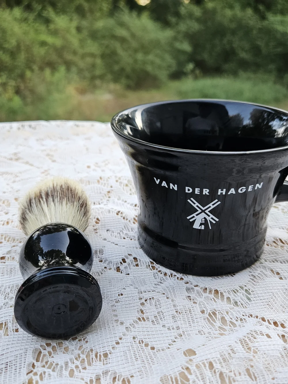 Black Ceramic Shaving Mug and Brush Set by Van Der Hagen